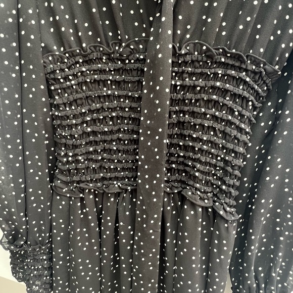 Max Studio sz large polka dot midi dress w/long sleeves and cinched waist - Picture 2 of 8